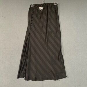 Forever 21 Black Striped Satin Maxi Slip Skirt Side Slit Pull On Buttons Small S